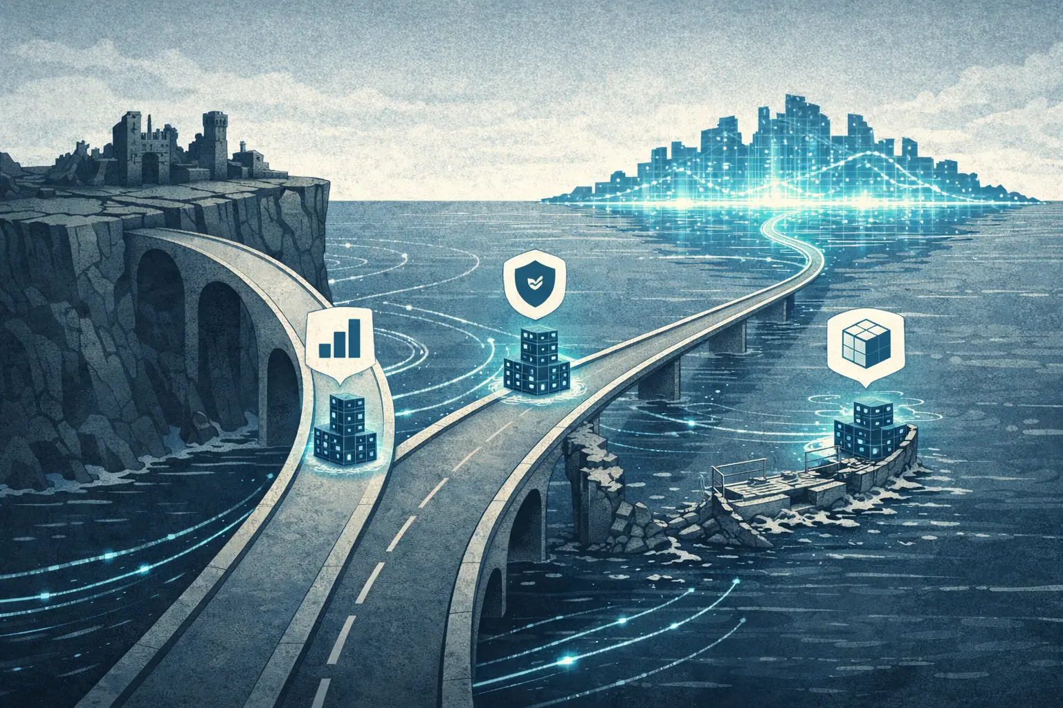 Illustration éditoriale montrant Microsoft posant les bases d’une expansion massive de son infrastructure IA et de ses centres de données.